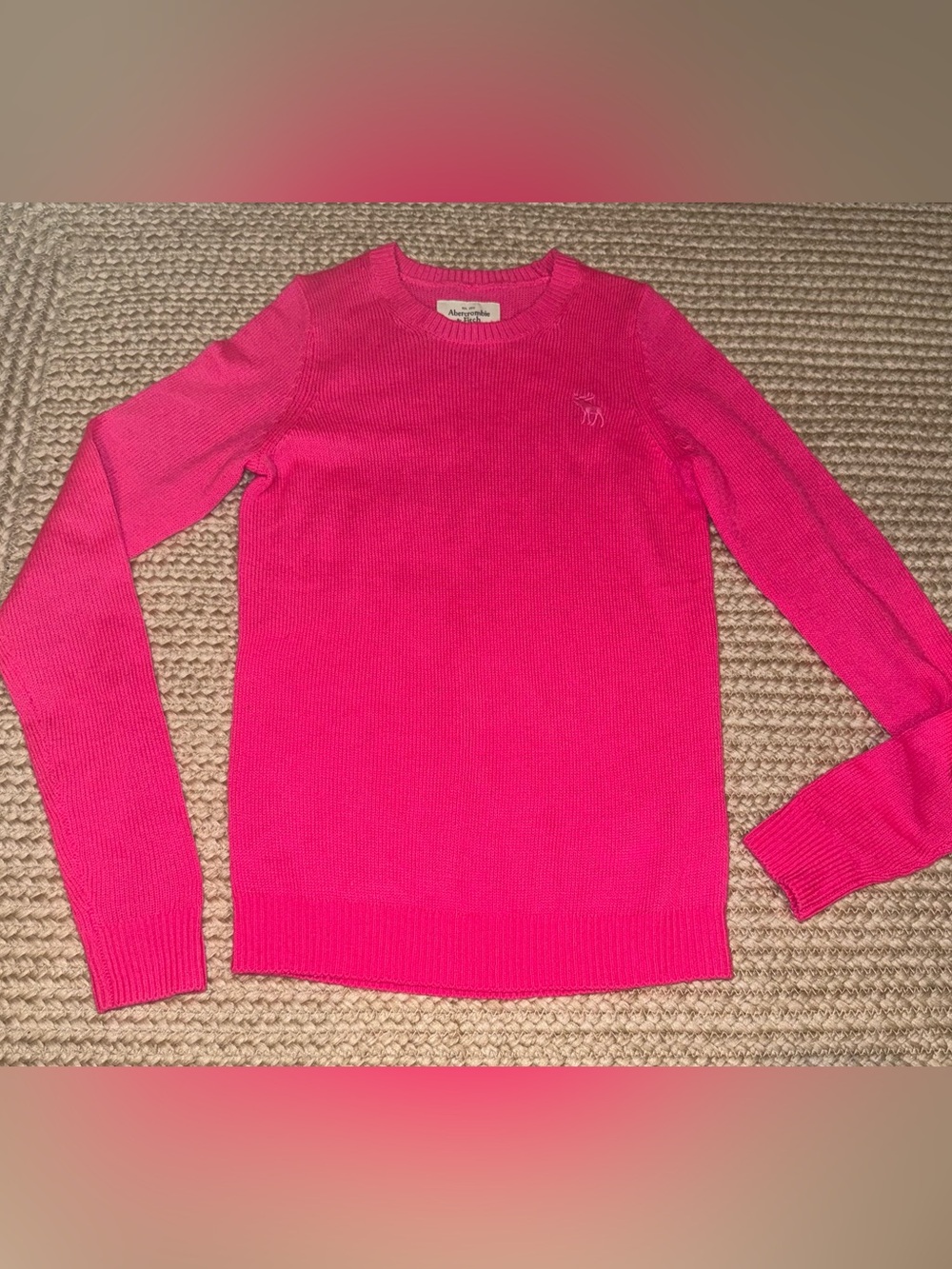 Abercrombie & Fitch women's knit wool by crewneck sweater in hot pink fuchsia XS